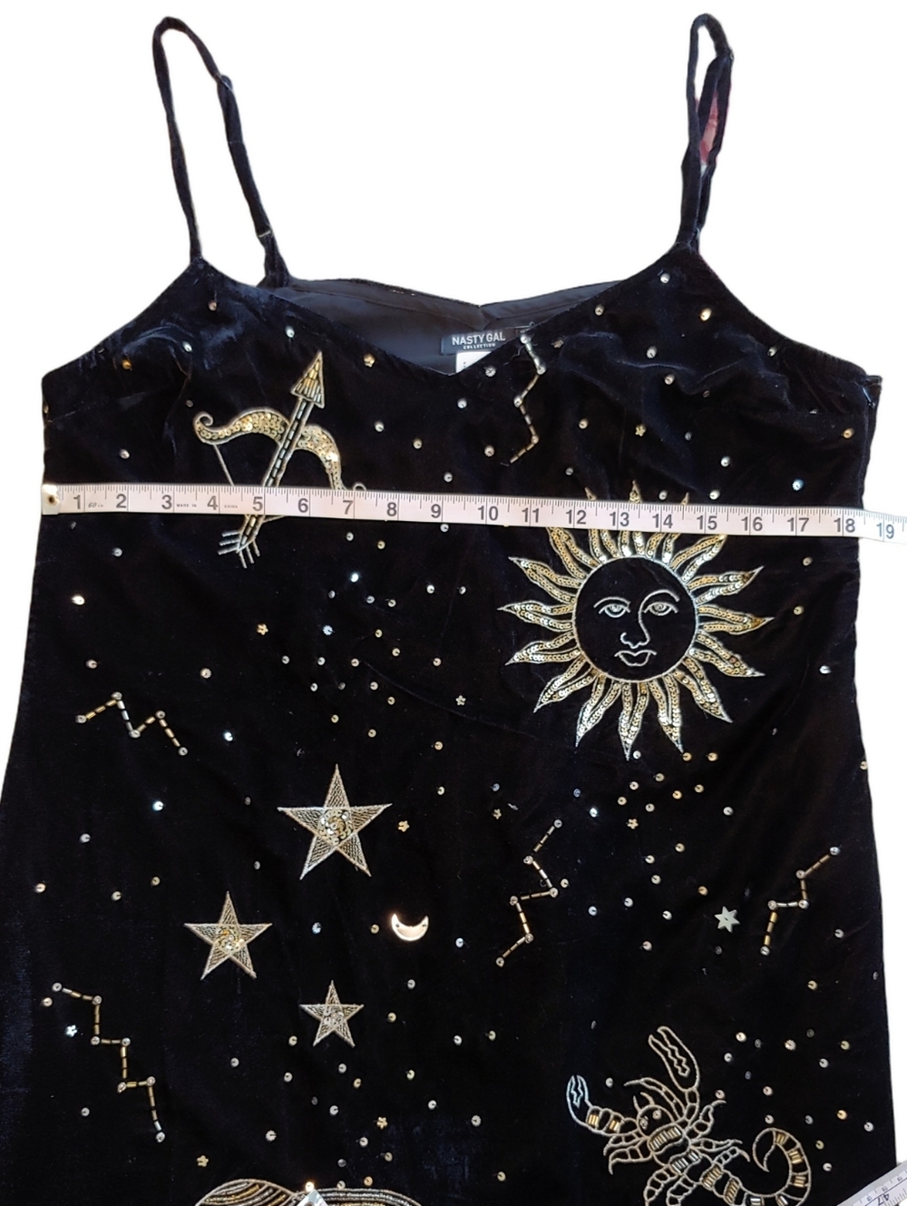 Nasty Gal Black Velvet Celestial Sequin Tank Mini Dress Women's size 10 NWT - Picture 7 of 16
